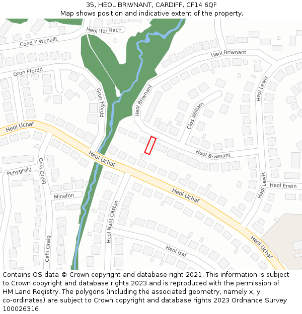 35, HEOL BRIWNANT, CARDIFF, CF14 6QF: Location map and indicative extent of plot