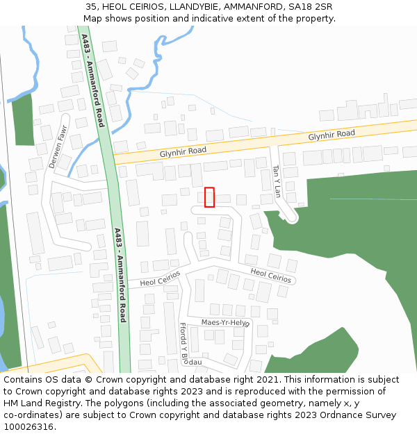 35, HEOL CEIRIOS, LLANDYBIE, AMMANFORD, SA18 2SR: Location map and indicative extent of plot