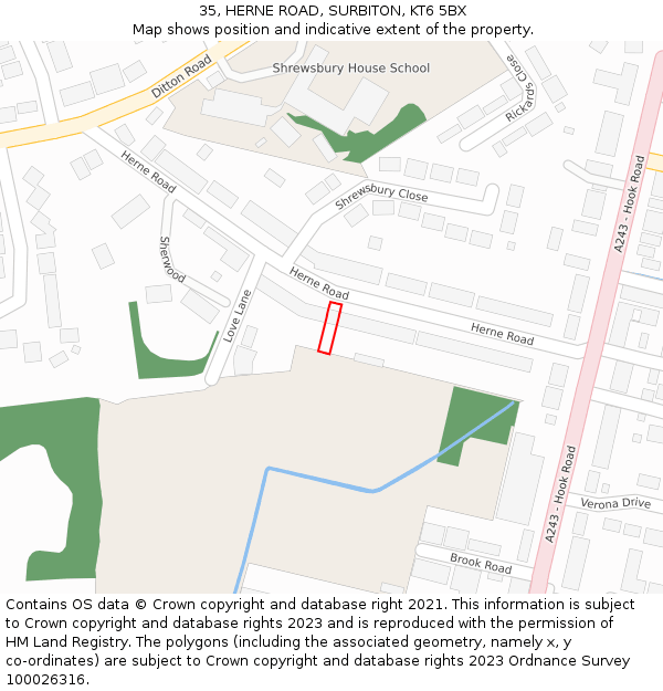 35, HERNE ROAD, SURBITON, KT6 5BX: Location map and indicative extent of plot