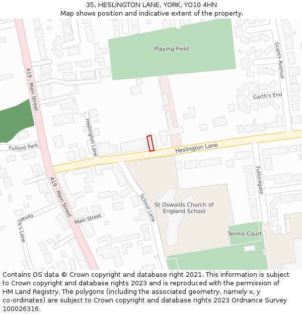 35, HESLINGTON LANE, YORK, YO10 4HN: Location map and indicative extent of plot