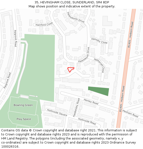 35, HEVINGHAM CLOSE, SUNDERLAND, SR4 8DP: Location map and indicative extent of plot