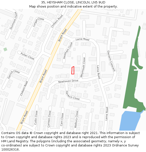 35, HEYSHAM CLOSE, LINCOLN, LN5 9UD: Location map and indicative extent of plot