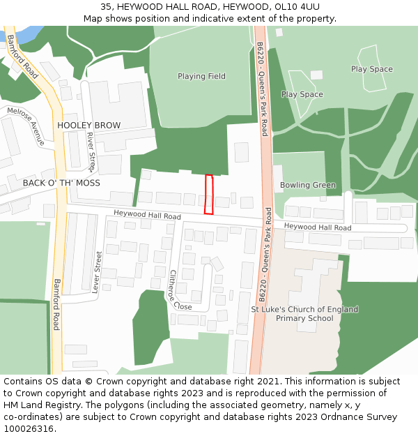 35, HEYWOOD HALL ROAD, HEYWOOD, OL10 4UU: Location map and indicative extent of plot