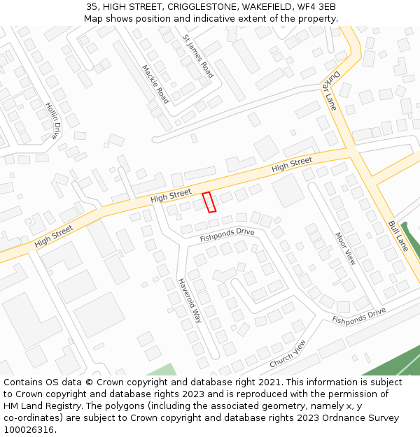 35, HIGH STREET, CRIGGLESTONE, WAKEFIELD, WF4 3EB: Location map and indicative extent of plot