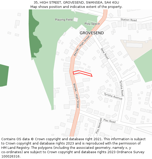 35, HIGH STREET, GROVESEND, SWANSEA, SA4 4GU: Location map and indicative extent of plot