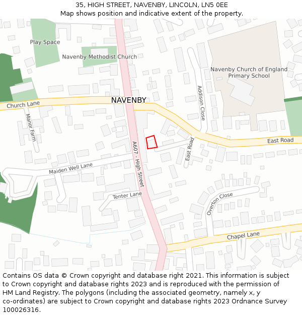 35, HIGH STREET, NAVENBY, LINCOLN, LN5 0EE: Location map and indicative extent of plot