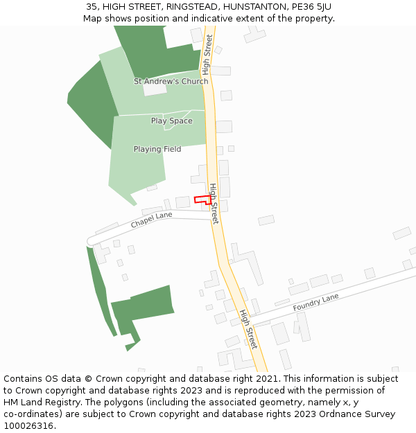 35, HIGH STREET, RINGSTEAD, HUNSTANTON, PE36 5JU: Location map and indicative extent of plot