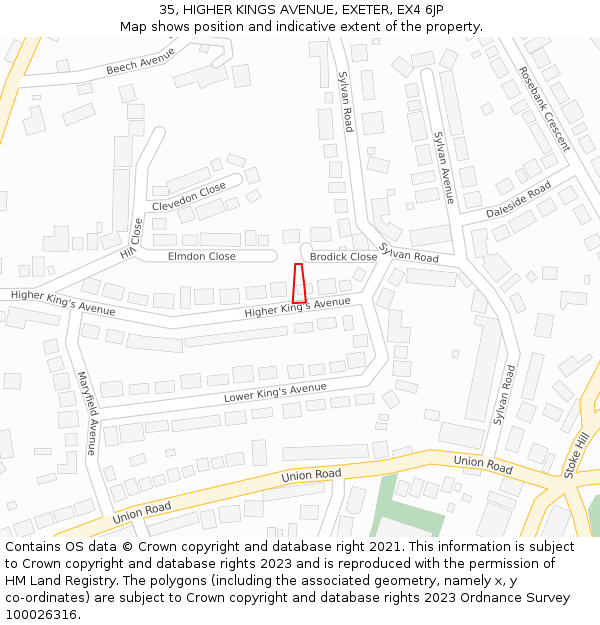 35, HIGHER KINGS AVENUE, EXETER, EX4 6JP: Location map and indicative extent of plot