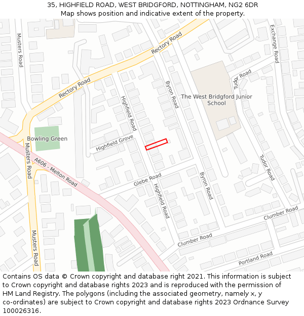 35, HIGHFIELD ROAD, WEST BRIDGFORD, NOTTINGHAM, NG2 6DR: Location map and indicative extent of plot