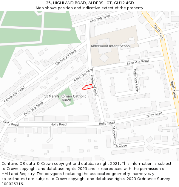 35, HIGHLAND ROAD, ALDERSHOT, GU12 4SD: Location map and indicative extent of plot