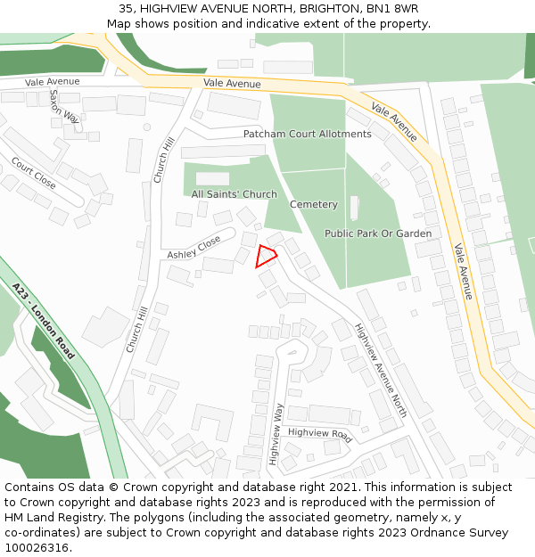 35, HIGHVIEW AVENUE NORTH, BRIGHTON, BN1 8WR: Location map and indicative extent of plot