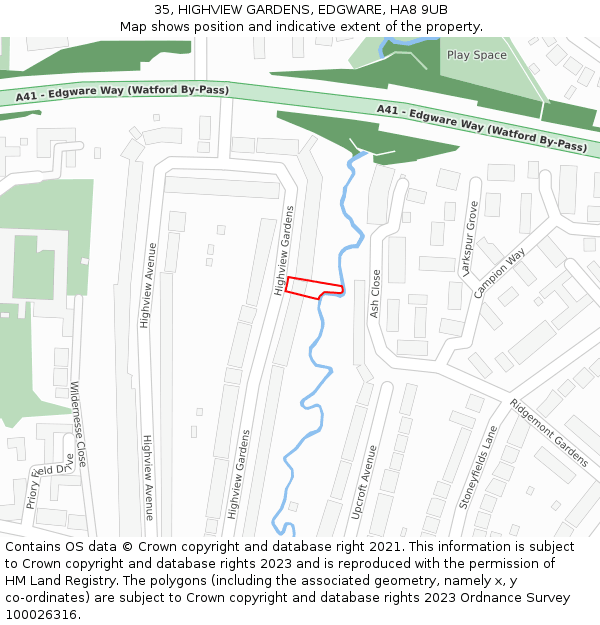 35, HIGHVIEW GARDENS, EDGWARE, HA8 9UB: Location map and indicative extent of plot
