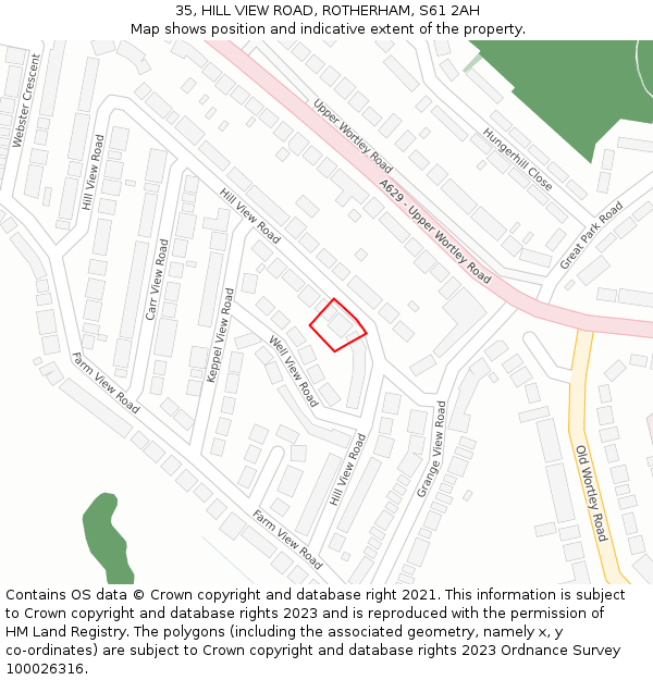 35, HILL VIEW ROAD, ROTHERHAM, S61 2AH: Location map and indicative extent of plot