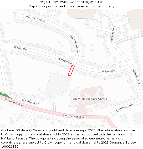 35, HILLERY ROAD, WORCESTER, WR5 1RE: Location map and indicative extent of plot
