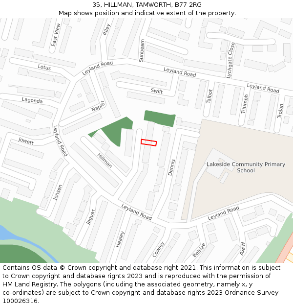 35, HILLMAN, TAMWORTH, B77 2RG: Location map and indicative extent of plot