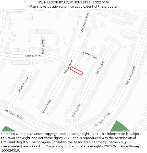 35, HILLSIDE ROAD, WINCHESTER, SO22 5NW: Location map and indicative extent of plot