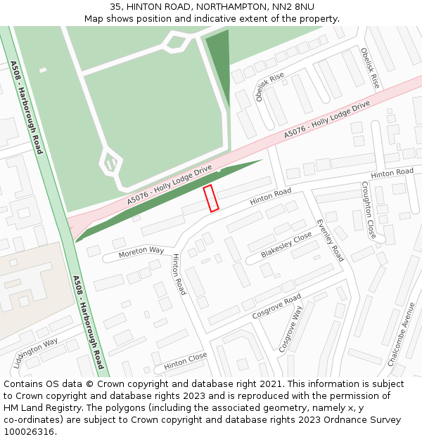 35, HINTON ROAD, NORTHAMPTON, NN2 8NU: Location map and indicative extent of plot