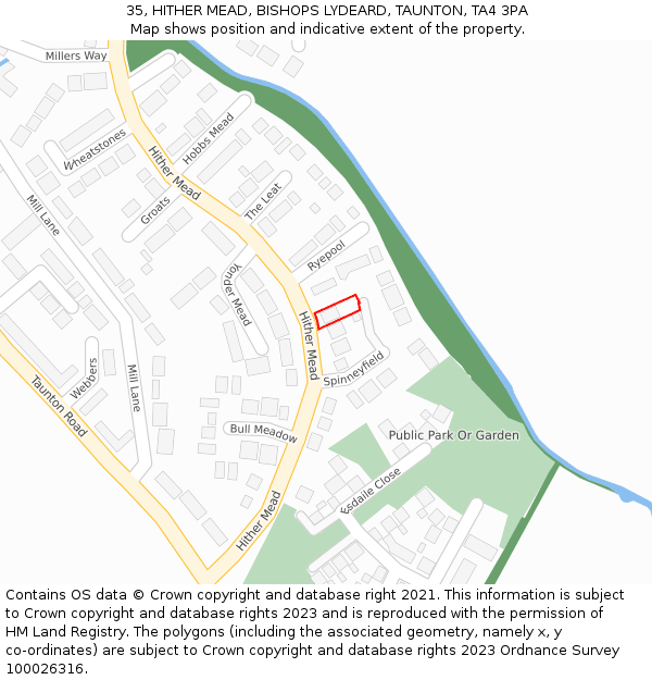 35, HITHER MEAD, BISHOPS LYDEARD, TAUNTON, TA4 3PA: Location map and indicative extent of plot