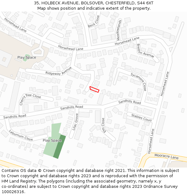 35, HOLBECK AVENUE, BOLSOVER, CHESTERFIELD, S44 6XT: Location map and indicative extent of plot