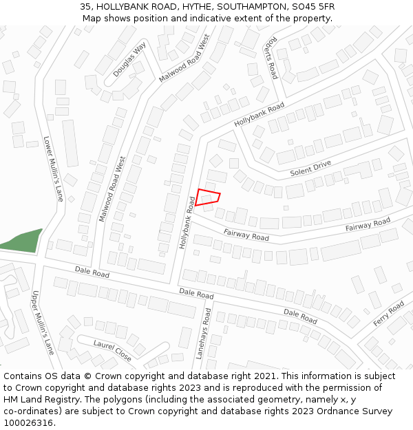 35, HOLLYBANK ROAD, HYTHE, SOUTHAMPTON, SO45 5FR: Location map and indicative extent of plot