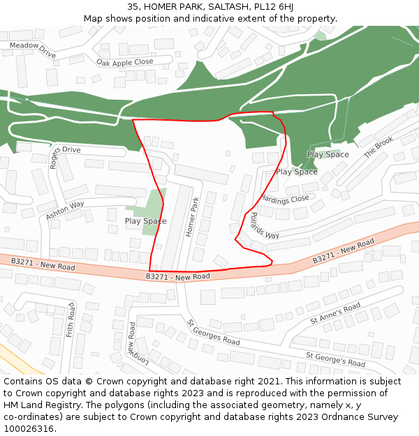 35, HOMER PARK, SALTASH, PL12 6HJ: Location map and indicative extent of plot