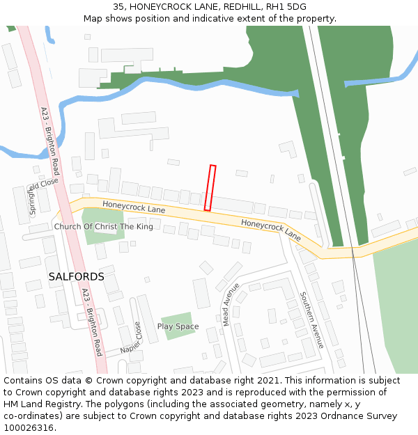 35, HONEYCROCK LANE, REDHILL, RH1 5DG: Location map and indicative extent of plot