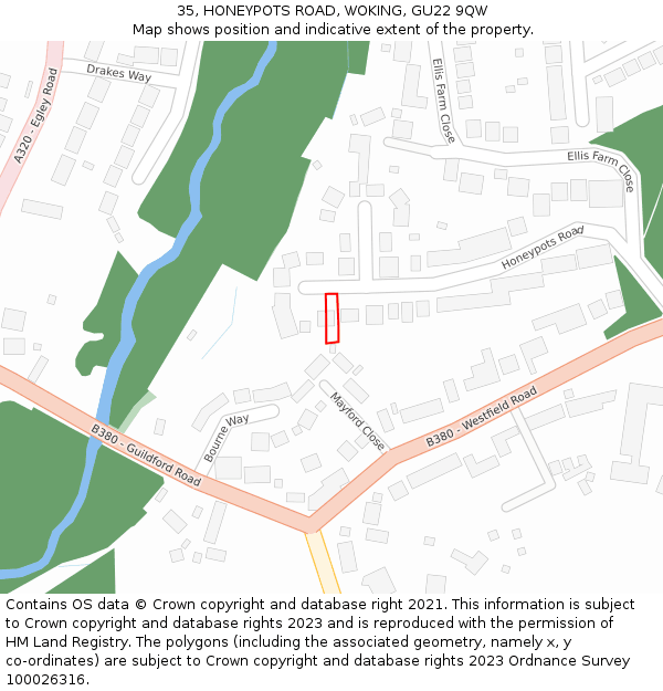 35, HONEYPOTS ROAD, WOKING, GU22 9QW: Location map and indicative extent of plot