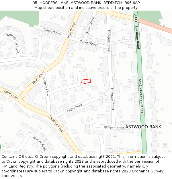 35, HOOPERS LANE, ASTWOOD BANK, REDDITCH, B96 6AP: Location map and indicative extent of plot