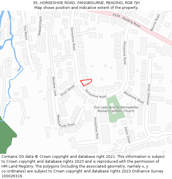 35, HORSESHOE ROAD, PANGBOURNE, READING, RG8 7JH: Location map and indicative extent of plot