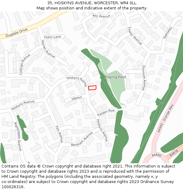 35, HOSKYNS AVENUE, WORCESTER, WR4 0LL: Location map and indicative extent of plot