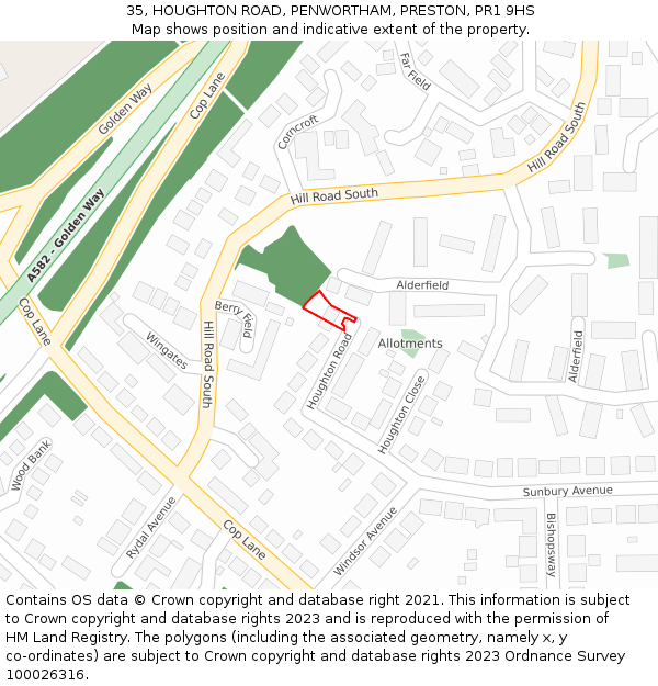 35, HOUGHTON ROAD, PENWORTHAM, PRESTON, PR1 9HS: Location map and indicative extent of plot