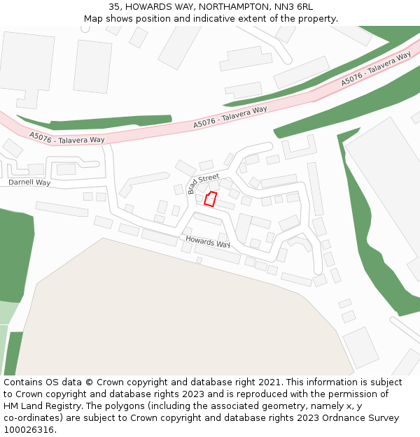 35, HOWARDS WAY, NORTHAMPTON, NN3 6RL: Location map and indicative extent of plot