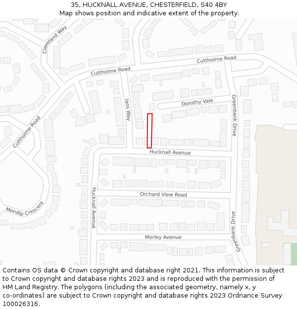 35, HUCKNALL AVENUE, CHESTERFIELD, S40 4BY: Location map and indicative extent of plot