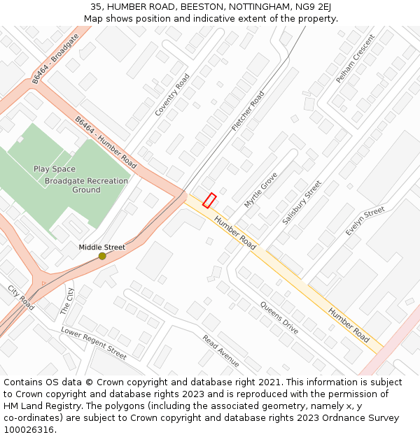 35, HUMBER ROAD, BEESTON, NOTTINGHAM, NG9 2EJ: Location map and indicative extent of plot