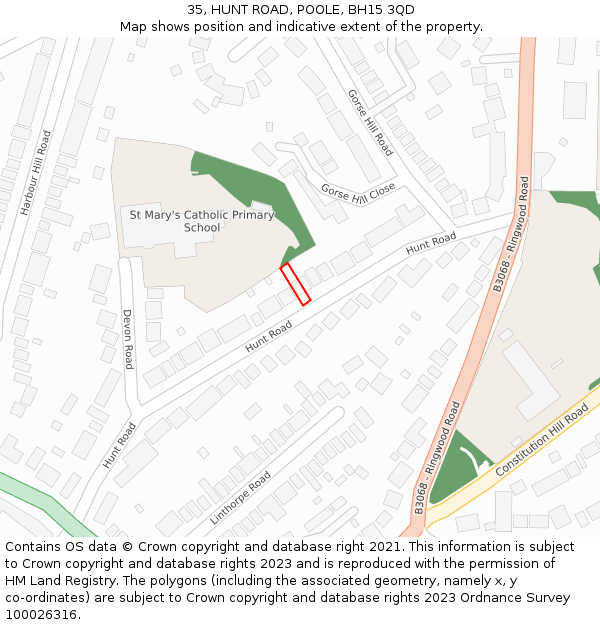 35, HUNT ROAD, POOLE, BH15 3QD: Location map and indicative extent of plot