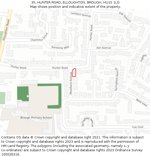 35, HUNTER ROAD, ELLOUGHTON, BROUGH, HU15 1LG: Location map and indicative extent of plot