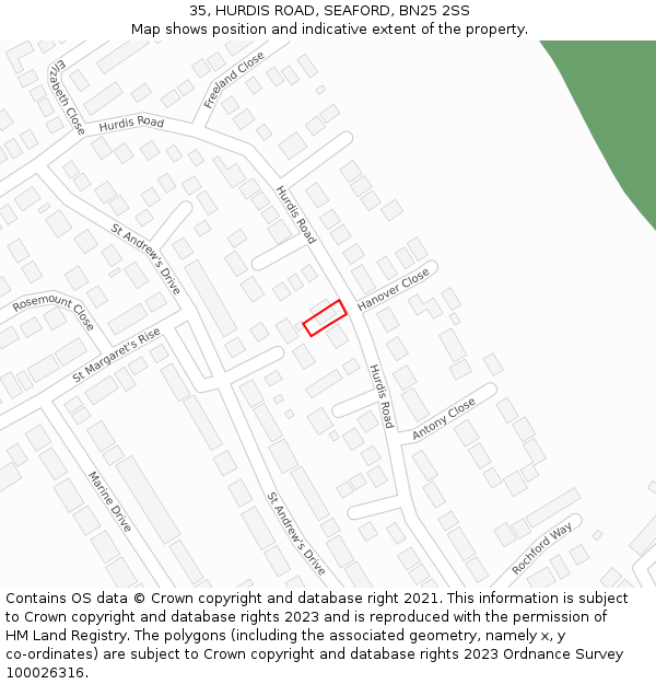 35, HURDIS ROAD, SEAFORD, BN25 2SS: Location map and indicative extent of plot