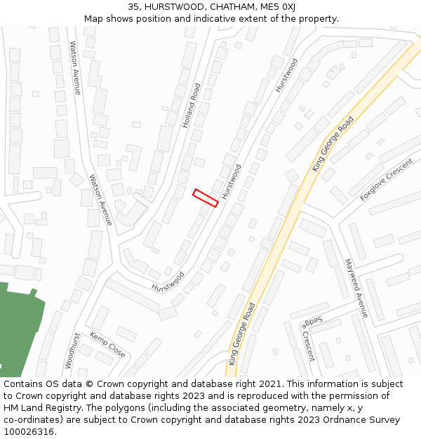 35, HURSTWOOD, CHATHAM, ME5 0XJ: Location map and indicative extent of plot