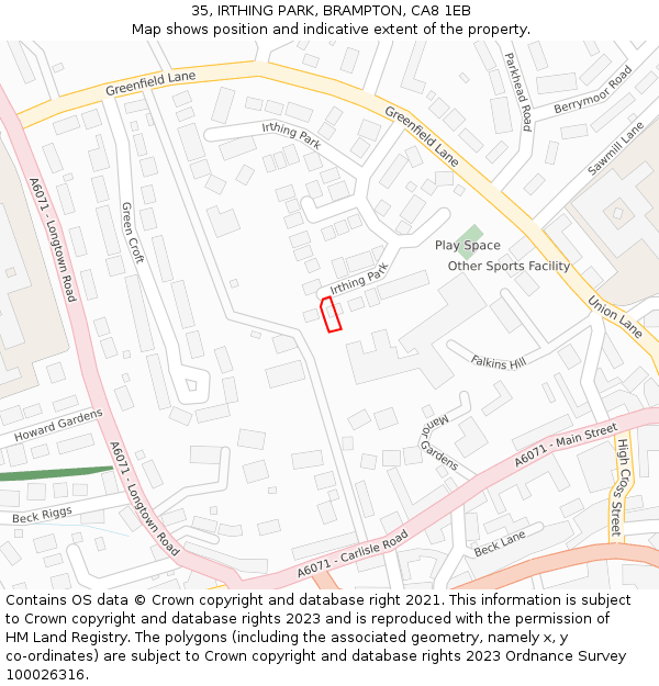 35, IRTHING PARK, BRAMPTON, CA8 1EB: Location map and indicative extent of plot