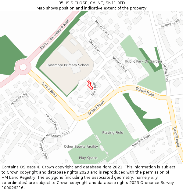 35, ISIS CLOSE, CALNE, SN11 9FD: Location map and indicative extent of plot
