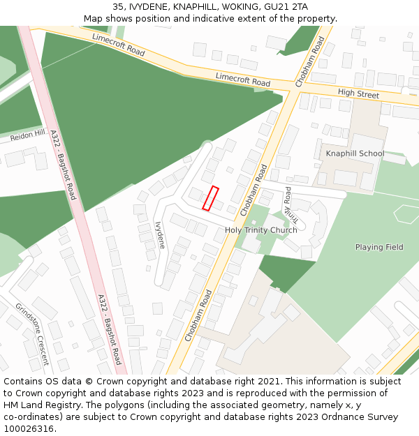 35, IVYDENE, KNAPHILL, WOKING, GU21 2TA: Location map and indicative extent of plot