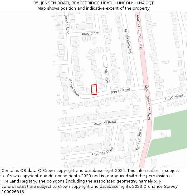 35, JENSEN ROAD, BRACEBRIDGE HEATH, LINCOLN, LN4 2QT: Location map and indicative extent of plot