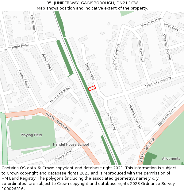 35, JUNIPER WAY, GAINSBOROUGH, DN21 1GW: Location map and indicative extent of plot