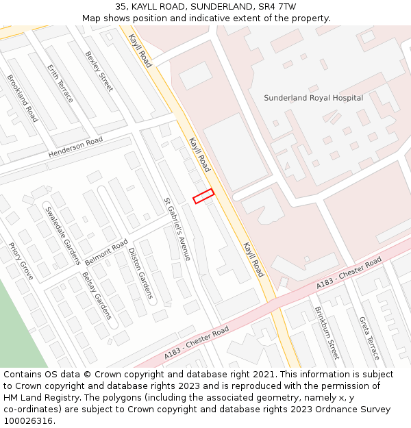 35, KAYLL ROAD, SUNDERLAND, SR4 7TW: Location map and indicative extent of plot