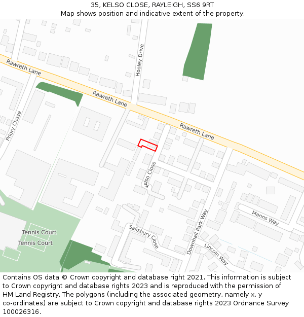 35, KELSO CLOSE, RAYLEIGH, SS6 9RT: Location map and indicative extent of plot