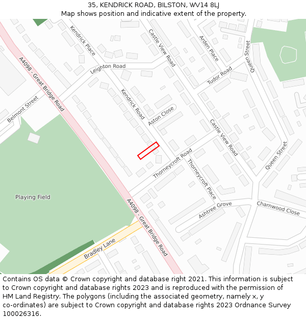 35, KENDRICK ROAD, BILSTON, WV14 8LJ: Location map and indicative extent of plot