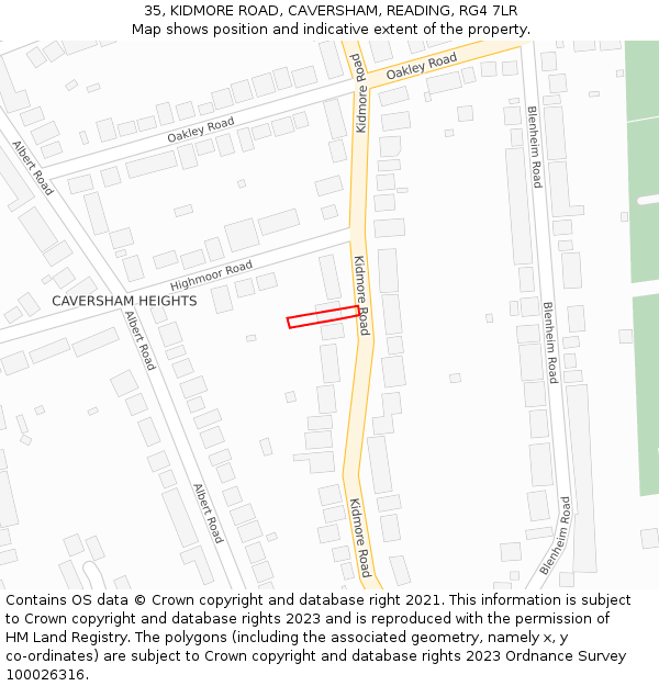 35, KIDMORE ROAD, CAVERSHAM, READING, RG4 7LR: Location map and indicative extent of plot