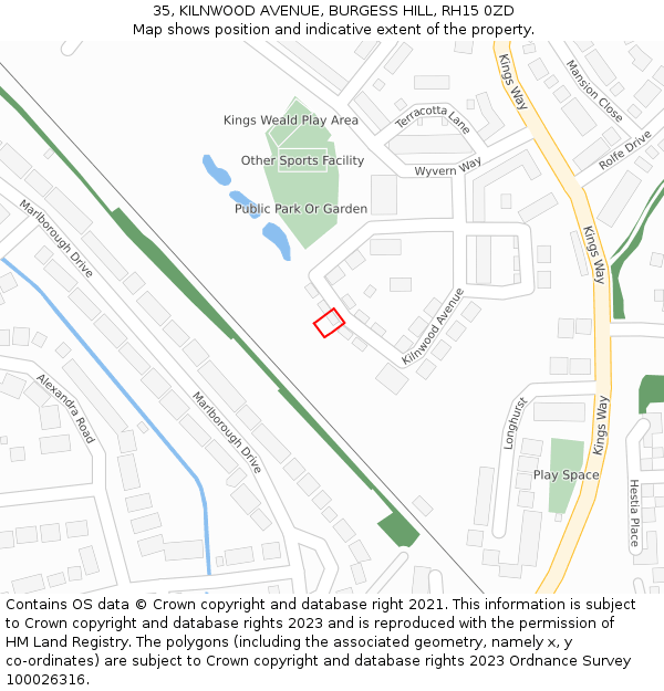 35, KILNWOOD AVENUE, BURGESS HILL, RH15 0ZD: Location map and indicative extent of plot