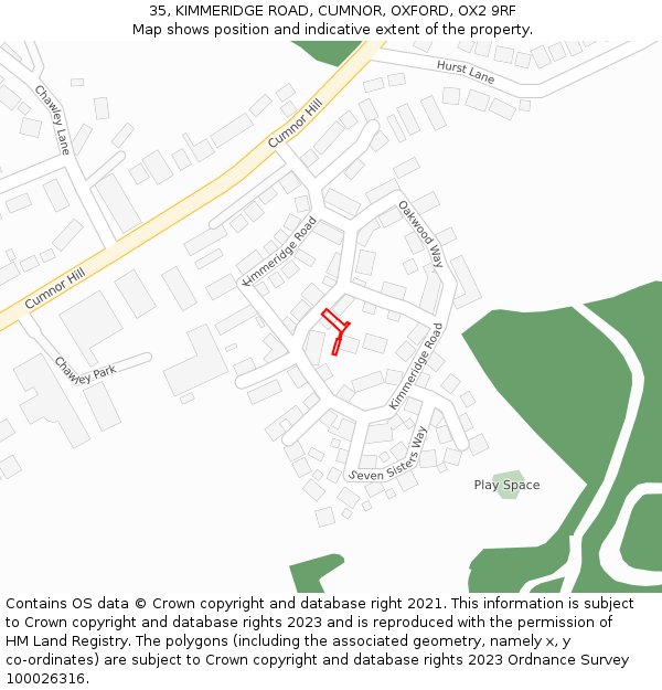 35, KIMMERIDGE ROAD, CUMNOR, OXFORD, OX2 9RF: Location map and indicative extent of plot