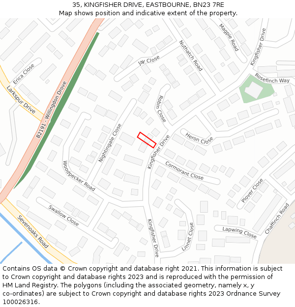 35, KINGFISHER DRIVE, EASTBOURNE, BN23 7RE: Location map and indicative extent of plot